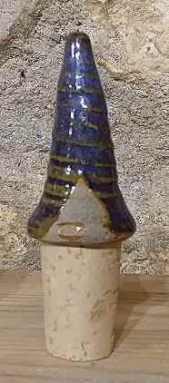 BOUCHON DE BOUTEILLE bleu, en liège avec decoration en grès