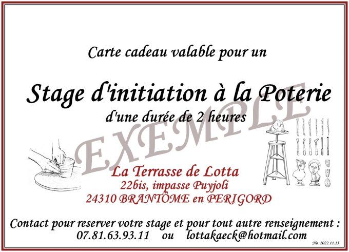 Carte cadeau STAGE d'INITIATION d'une durée de 2 heures