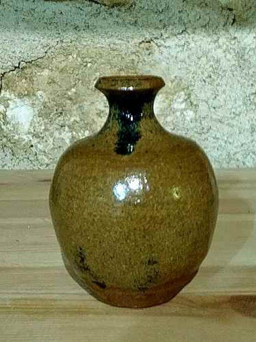 Vase soliflore Couleur moutarde avec goute bleue minuit   - pièce unique 