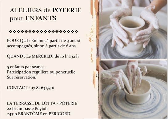 ATELIERS de POTERIE hebdomadaires pour ENFANTS